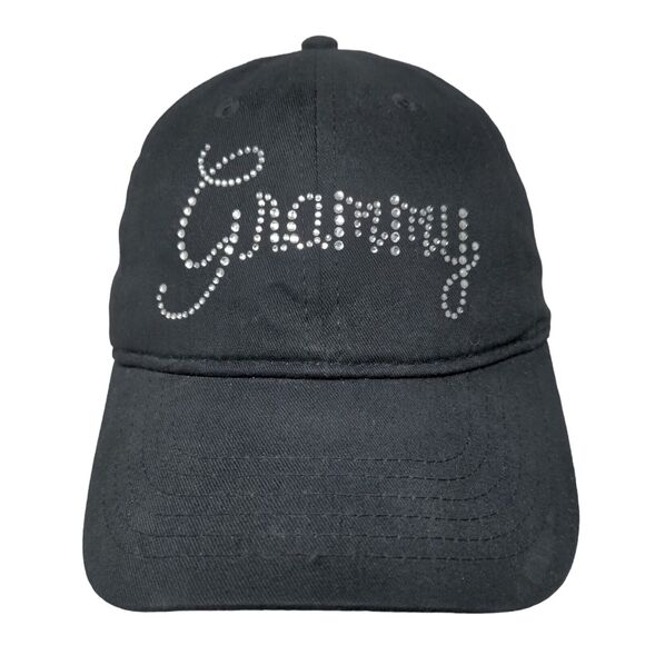 Granny Slideback Hat Black OSFA Adjustable Rhinestone Embellished Cotton - Picture 1 of 8